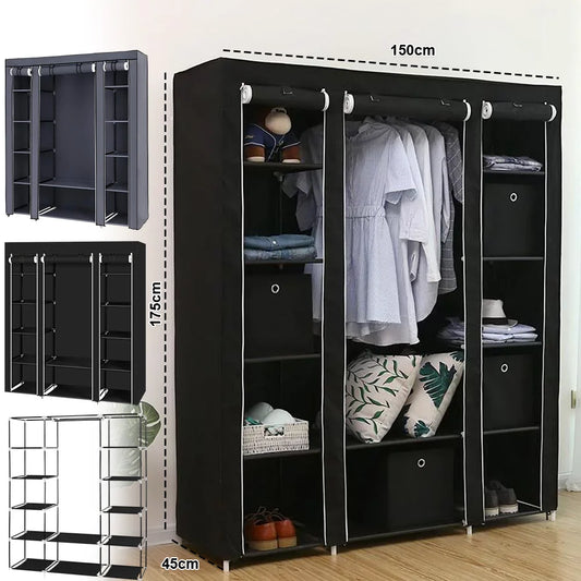 Portable Wardrobe Clothes Organizer Non-Woven Fabric Wardrobe Storage Cupboard for Bedroom 150 * 45 *175cm Storage Shelves